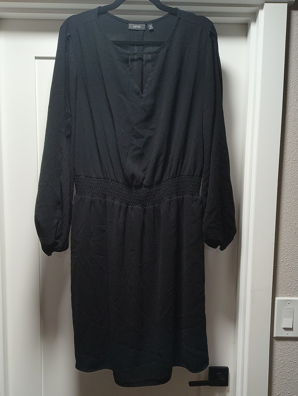 Apt. 9 Black Long-Sleeve Smocked-Waist Dress W/Cold Shoulders